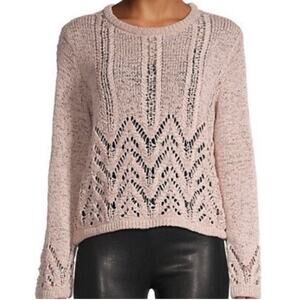 BCBGMaxAzria | Loose Knit Crochet Sweater Top Crew Neck Bare Pink XS